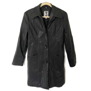 VTG Y2K CS Signature Black Faux Leather Long Club Goth Pleather Matrix Jacket S